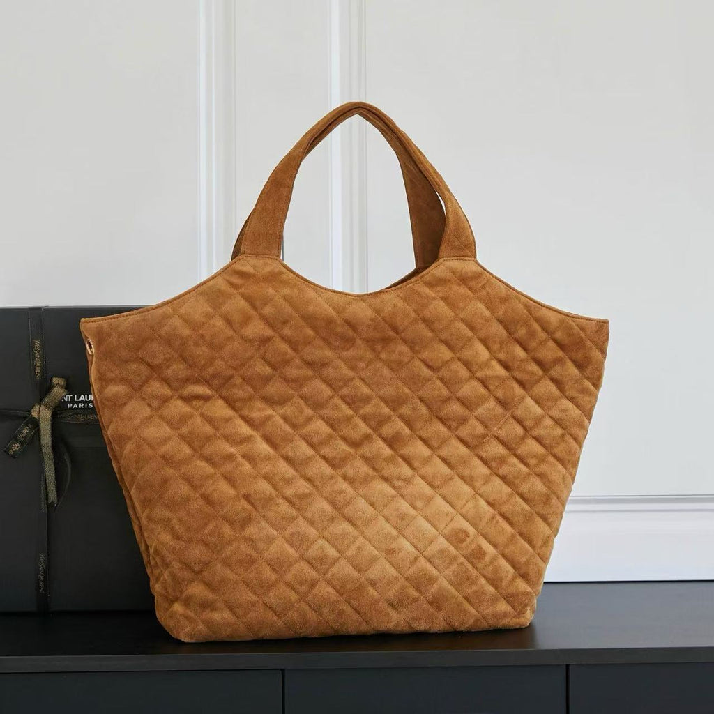 YSL ICARE 58 IN BROWN QUILTED SUEDE GOLD HARDWARE