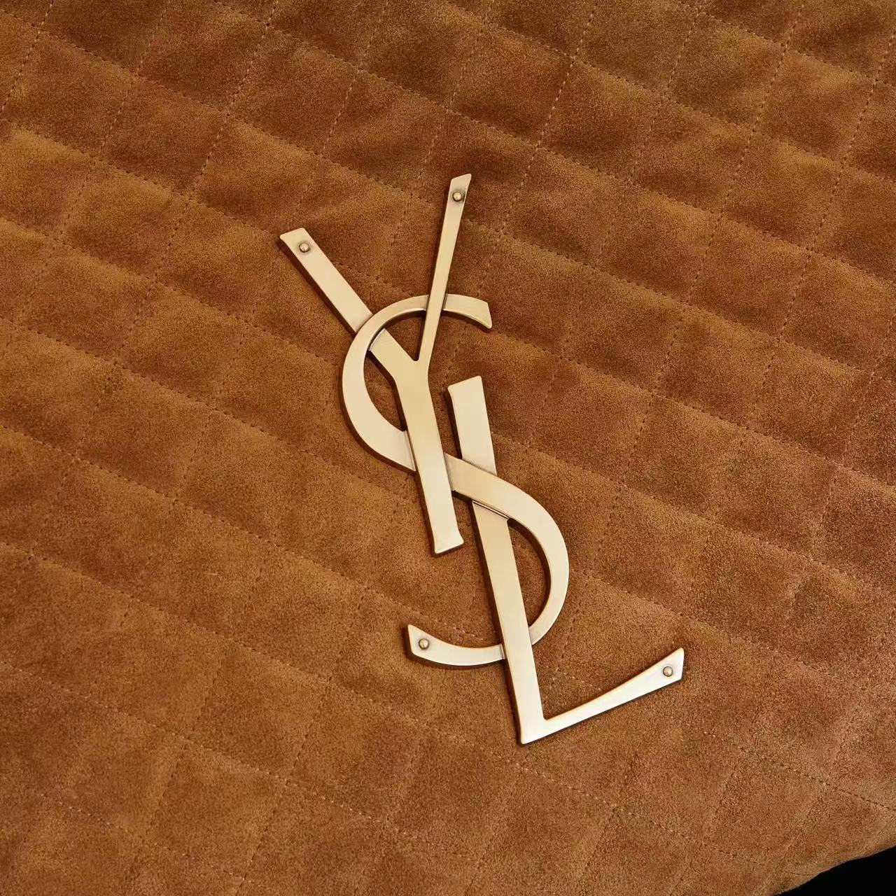 YSL ICARE 58 IN BROWN QUILTED SUEDE GOLD HARDWARE