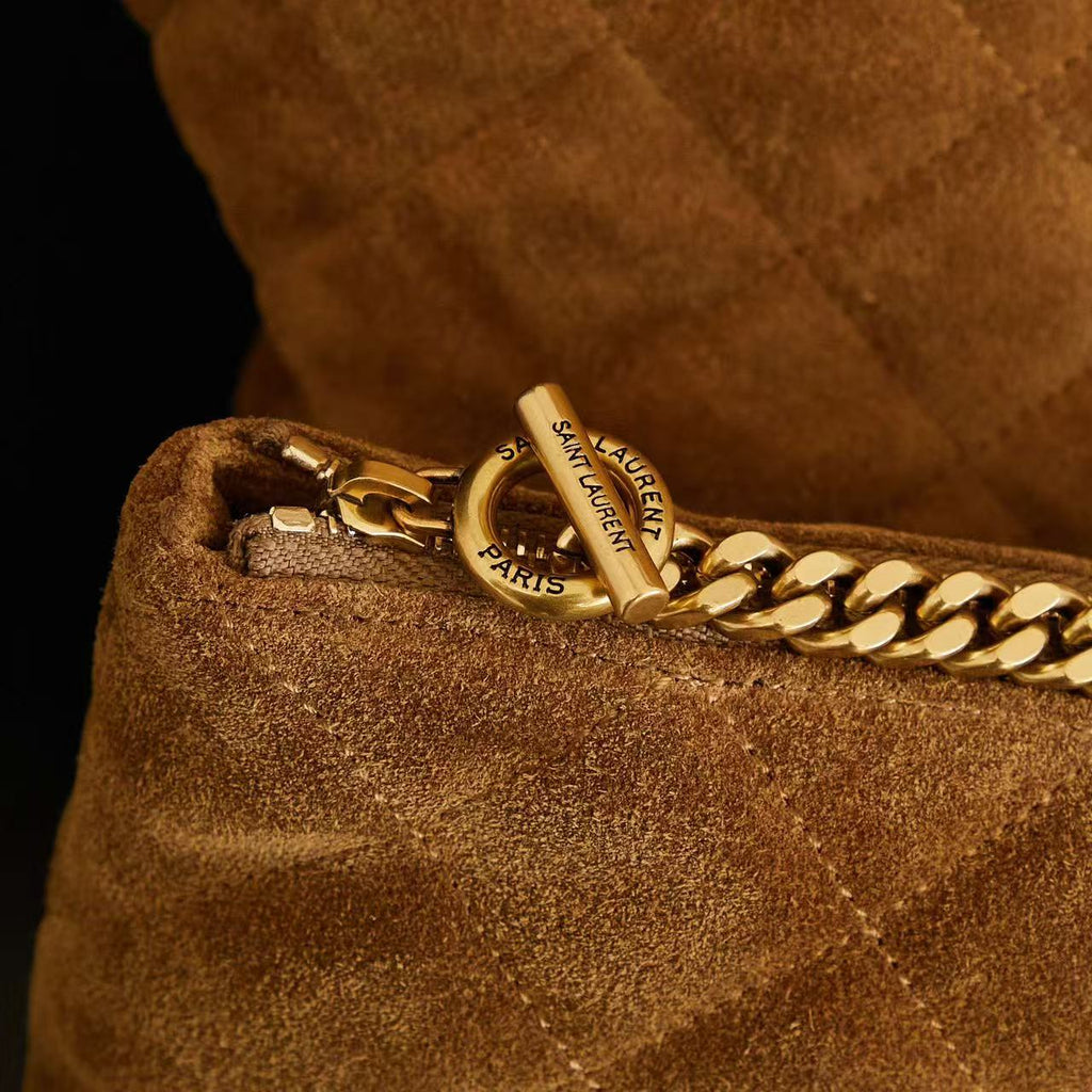 YSL ICARE 58 IN BROWN QUILTED SUEDE GOLD HARDWARE