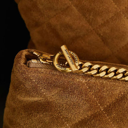 YSL ICARE 58 IN BROWN QUILTED SUEDE GOLD HARDWARE