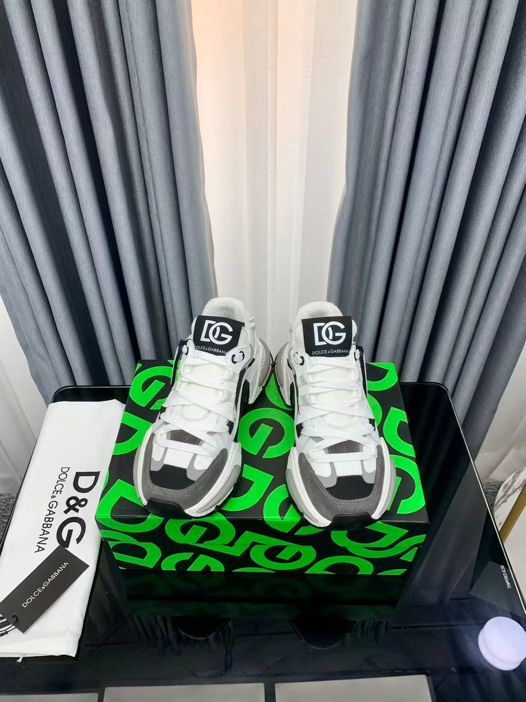 D&G AIRMASTER LOW-TOP SNEAKERS IN WHITE MIX GREY MESH