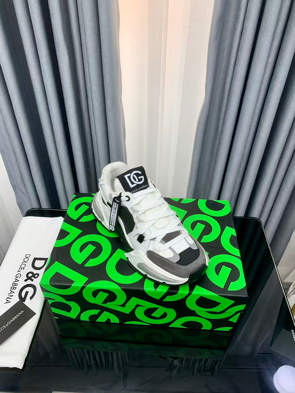 D&G AIRMASTER LOW-TOP SNEAKERS IN WHITE MIX GREY MESH