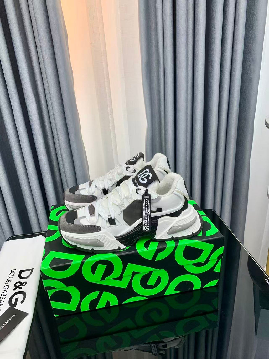 D&G AIRMASTER LOW-TOP SNEAKERS IN WHITE MIX GREY MESH