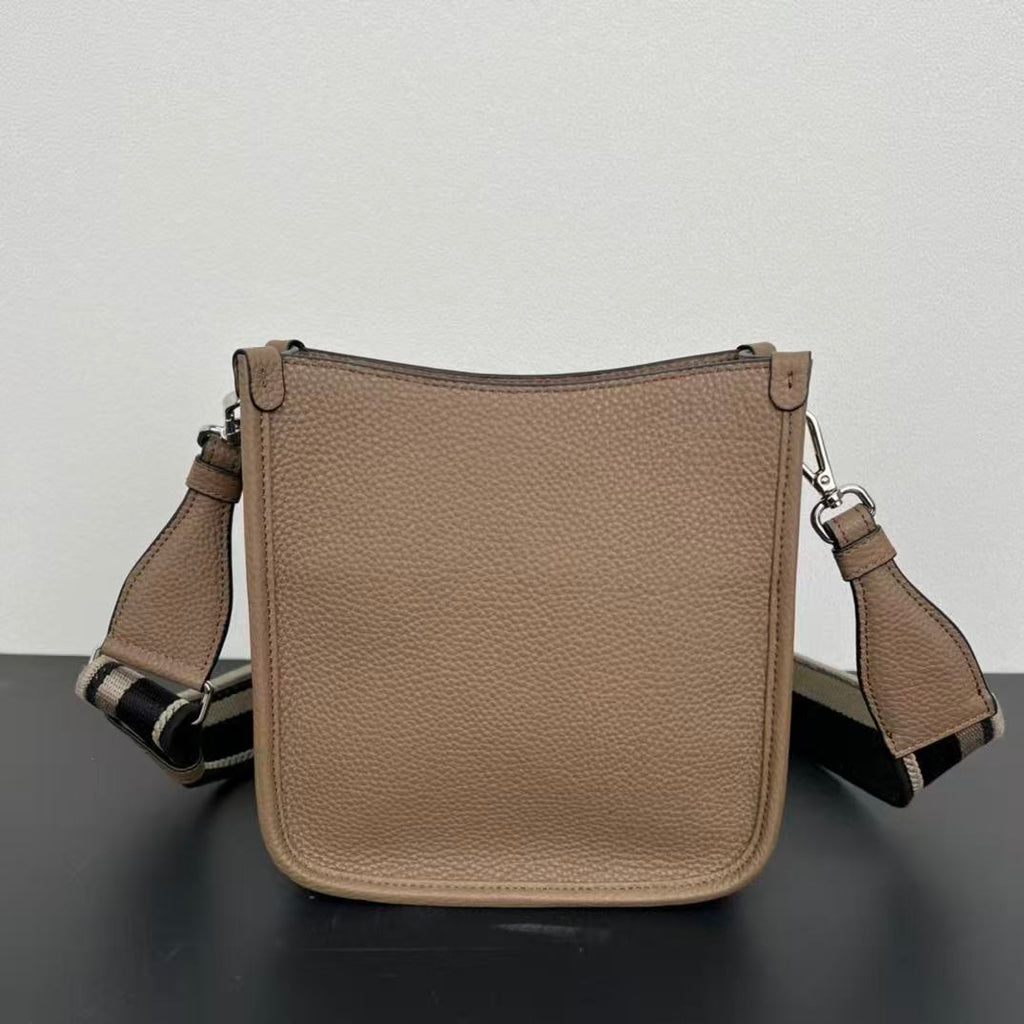 PRADA ADJUSTABLE SHOULDER BAG 20 IN BROWN CALFSKIN SILVER HARDWARE