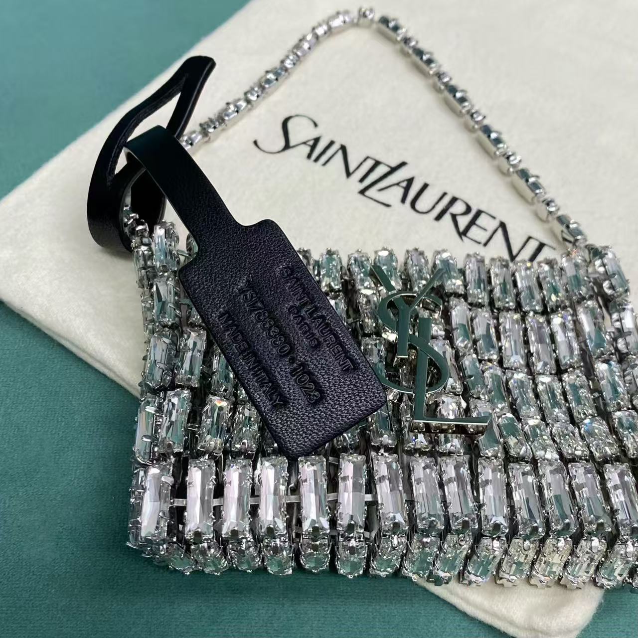 YSL CASSANDRE MICRO CRYSTAL EMBELLISHED CLUTCH