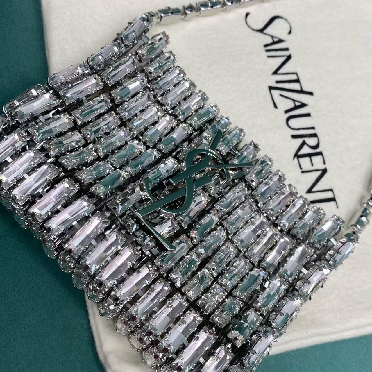 YSL CASSANDRE MICRO CRYSTAL EMBELLISHED CLUTCH