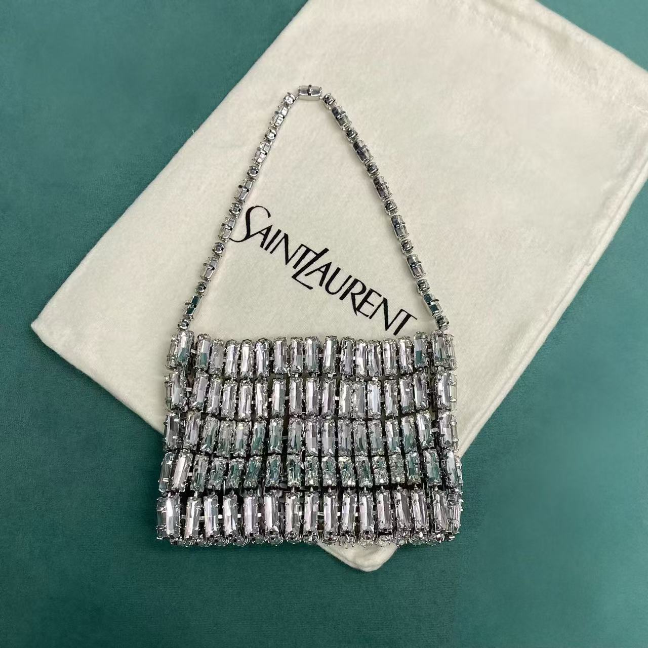 YSL CASSANDRE MICRO CRYSTAL EMBELLISHED CLUTCH