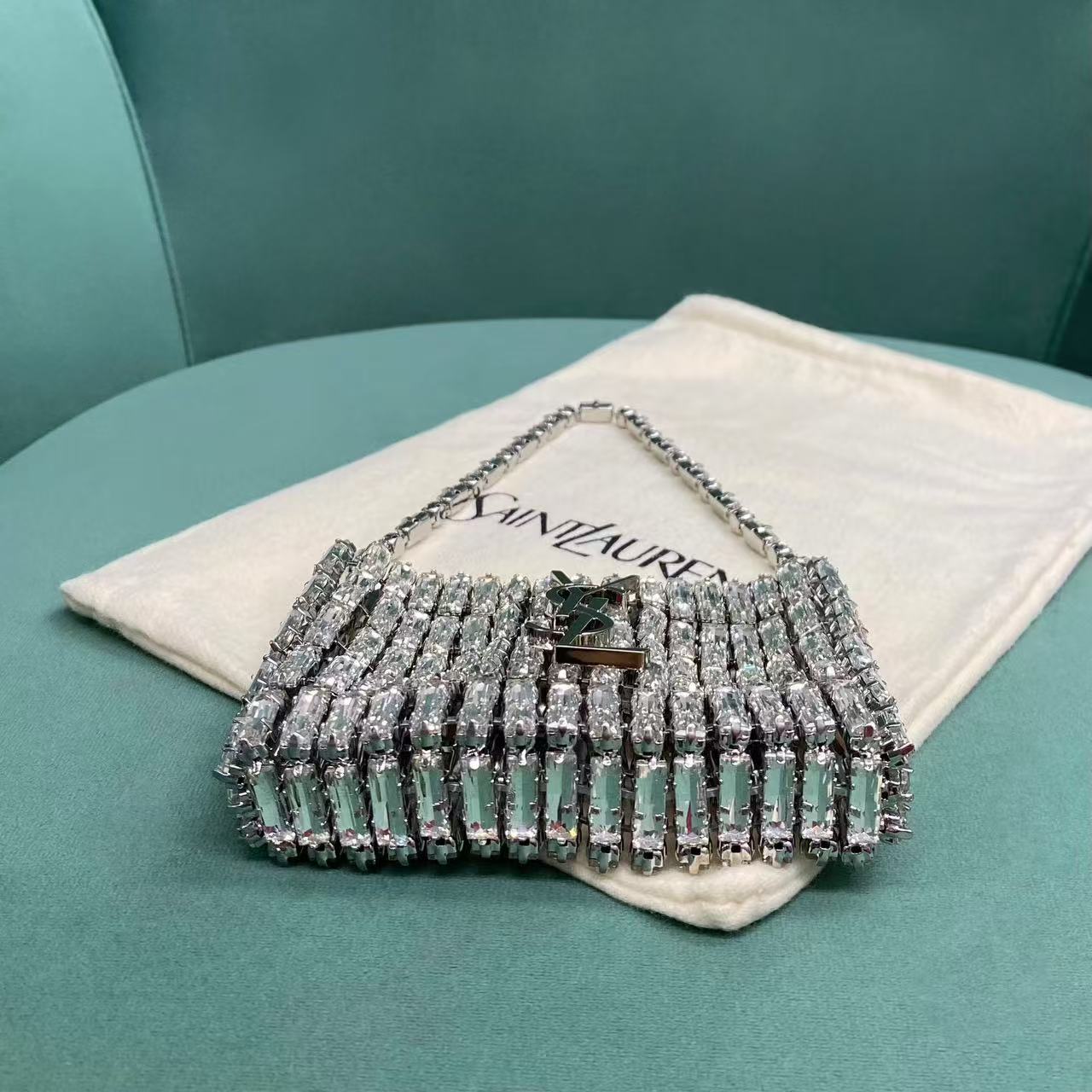 YSL CASSANDRE MICRO CRYSTAL EMBELLISHED CLUTCH