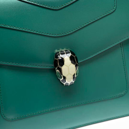 BULGARI SERPENTI FOREVER TOP 22 HANDLE BAG IN EMERALD GREEN CALFSKIN GOLD HARDWARE