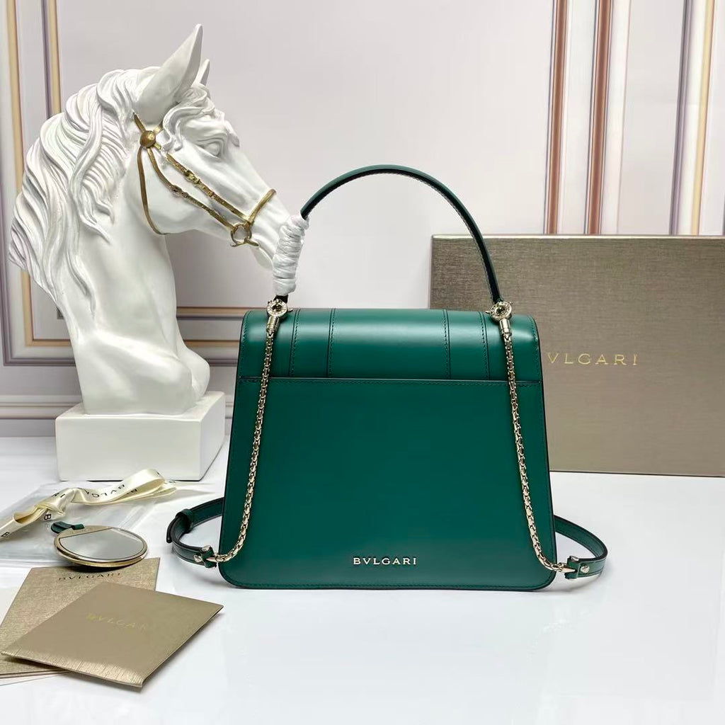 BULGARI SERPENTI FOREVER TOP 22 HANDLE BAG IN EMERALD GREEN CALFSKIN GOLD HARDWARE