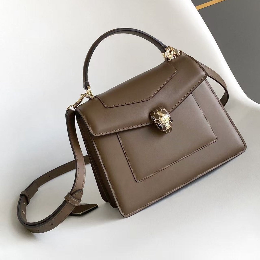 BULGARI SERPENTI FOREVER TOP 20 HANDLE BAG IN BROWN CALFSKIN GOLD HARDWARE