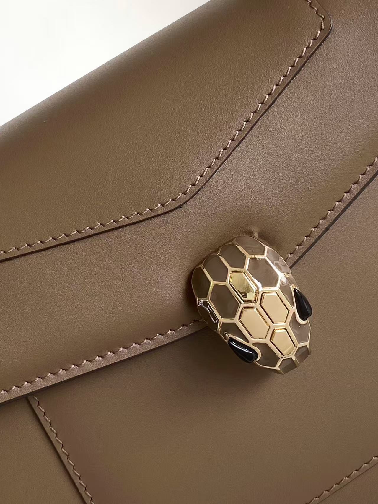 BULGARI SERPENTI FOREVER TOP 20 HANDLE BAG IN BROWN CALFSKIN GOLD HARDWARE