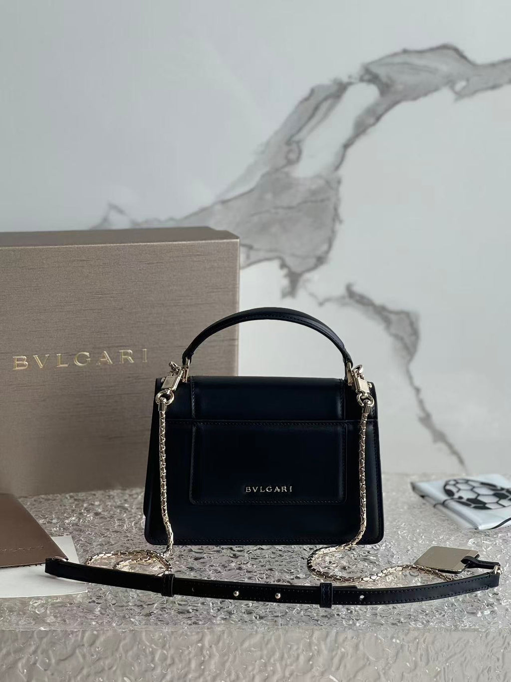 BULGARI SERPENTI FOREVER TOP 19 HANDLE BAG IN BLACK CALFSKIN GOLD HARDWARE