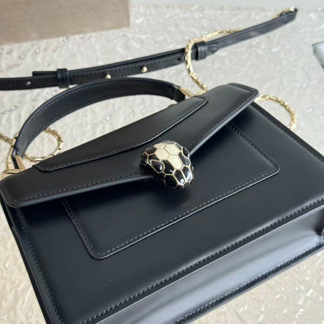 BULGARI SERPENTI FOREVER TOP 19 HANDLE BAG IN BLACK CALFSKIN GOLD HARDWARE