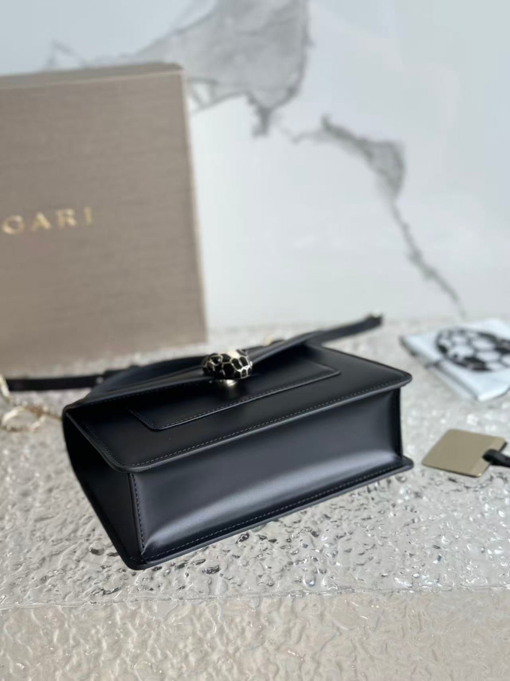 BULGARI SERPENTI FOREVER TOP 19 HANDLE BAG IN BLACK CALFSKIN GOLD HARDWARE