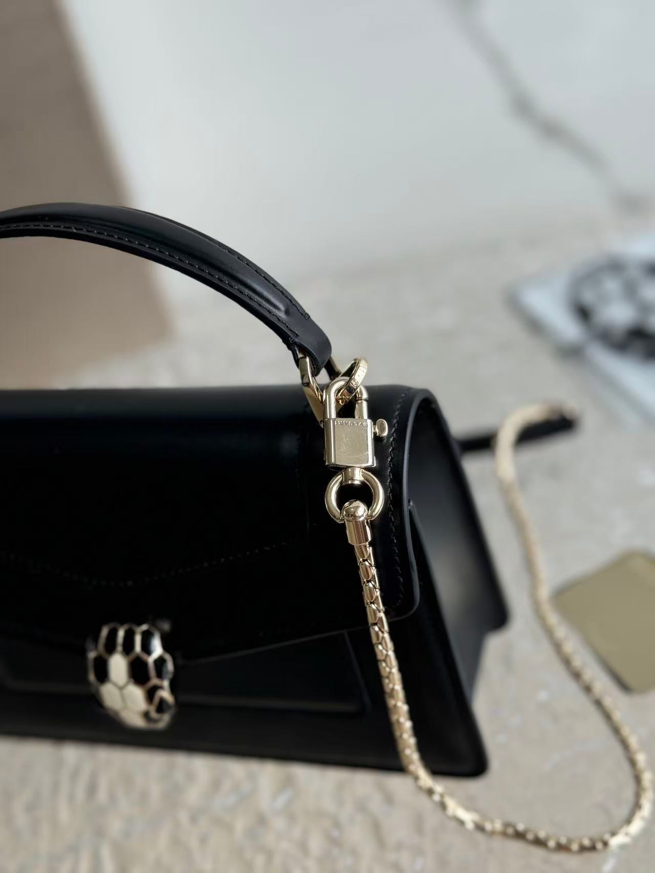 BULGARI SERPENTI FOREVER TOP 19 HANDLE BAG IN BLACK CALFSKIN GOLD HARDWARE