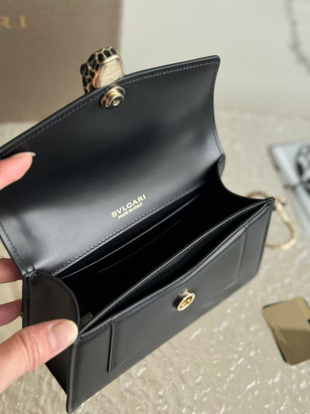 BULGARI SERPENTI FOREVER TOP 19 HANDLE BAG IN BLACK CALFSKIN GOLD HARDWARE
