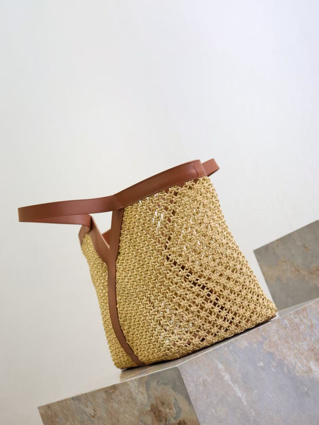 YSL Y TOTE 50 IN BEIGE RAFFIA GOLD HARDWARE