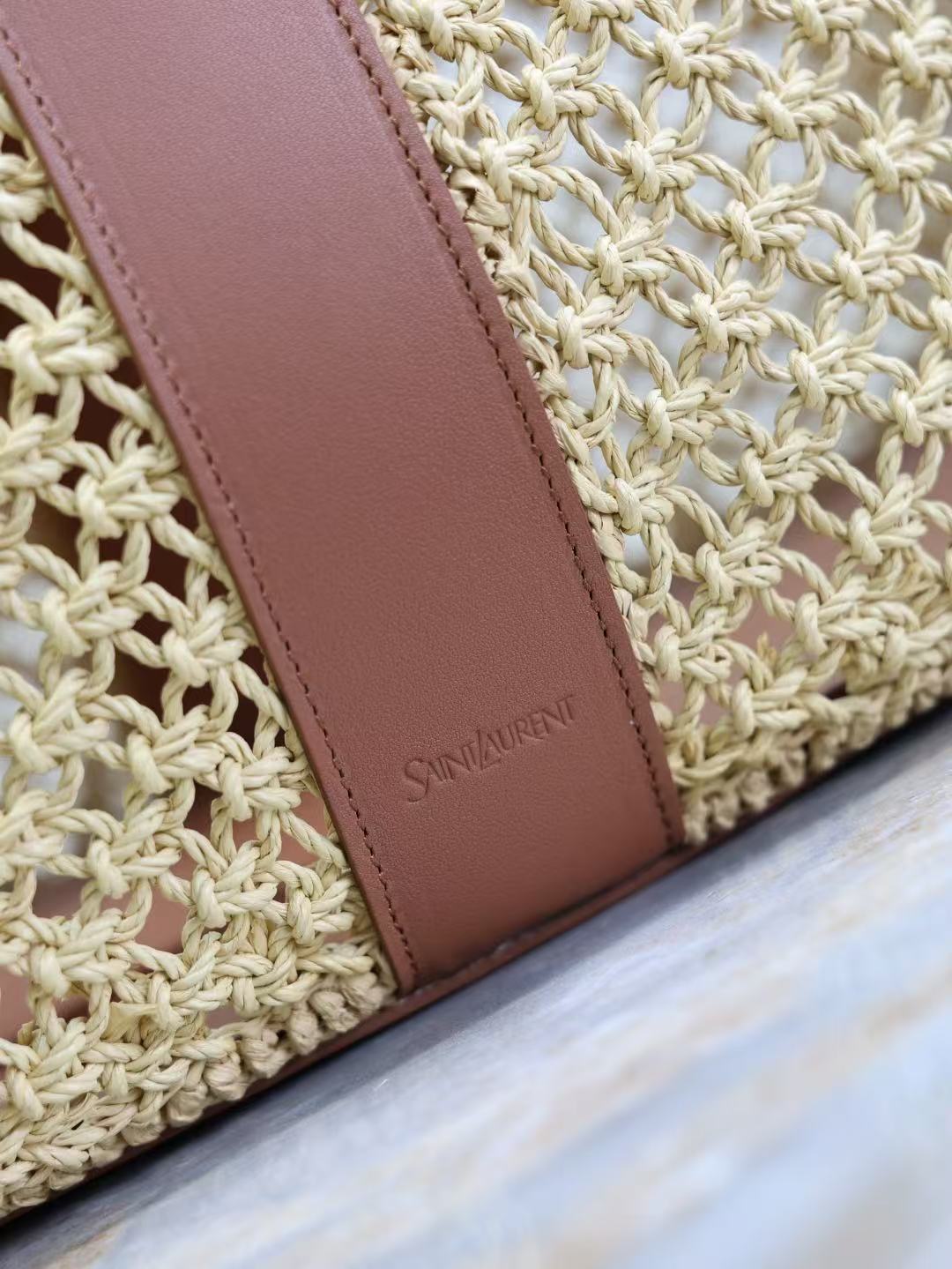 YSL Y TOTE 50 IN BEIGE RAFFIA GOLD HARDWARE