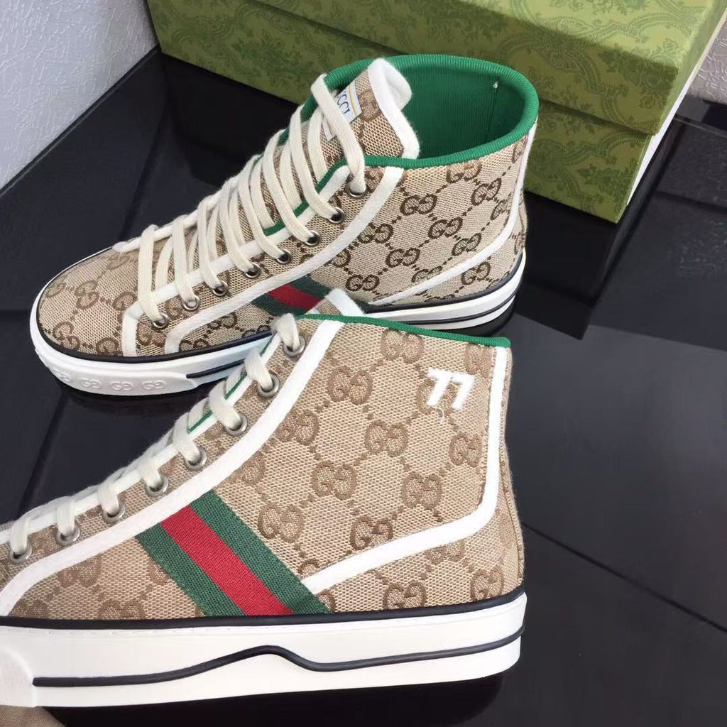 GUCCI TENNIS HIGH-TOP SNEAKERS IN BEIGE GG CANVAS