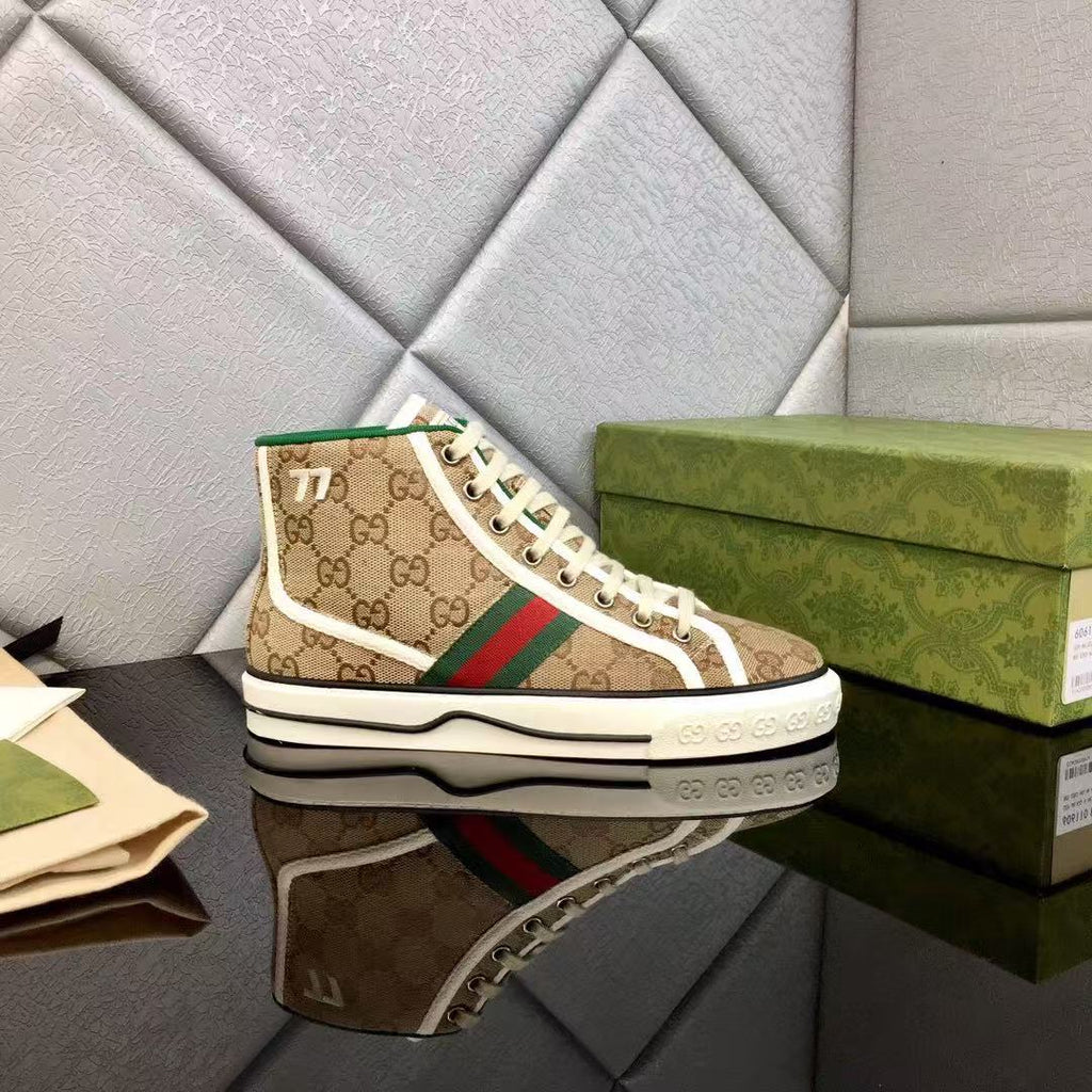 GUCCI TENNIS HIGH-TOP SNEAKERS IN BEIGE GG CANVAS