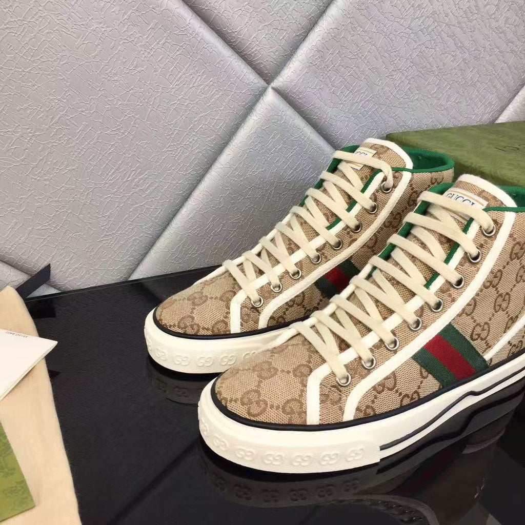 GUCCI TENNIS HIGH-TOP SNEAKERS IN BEIGE GG CANVAS