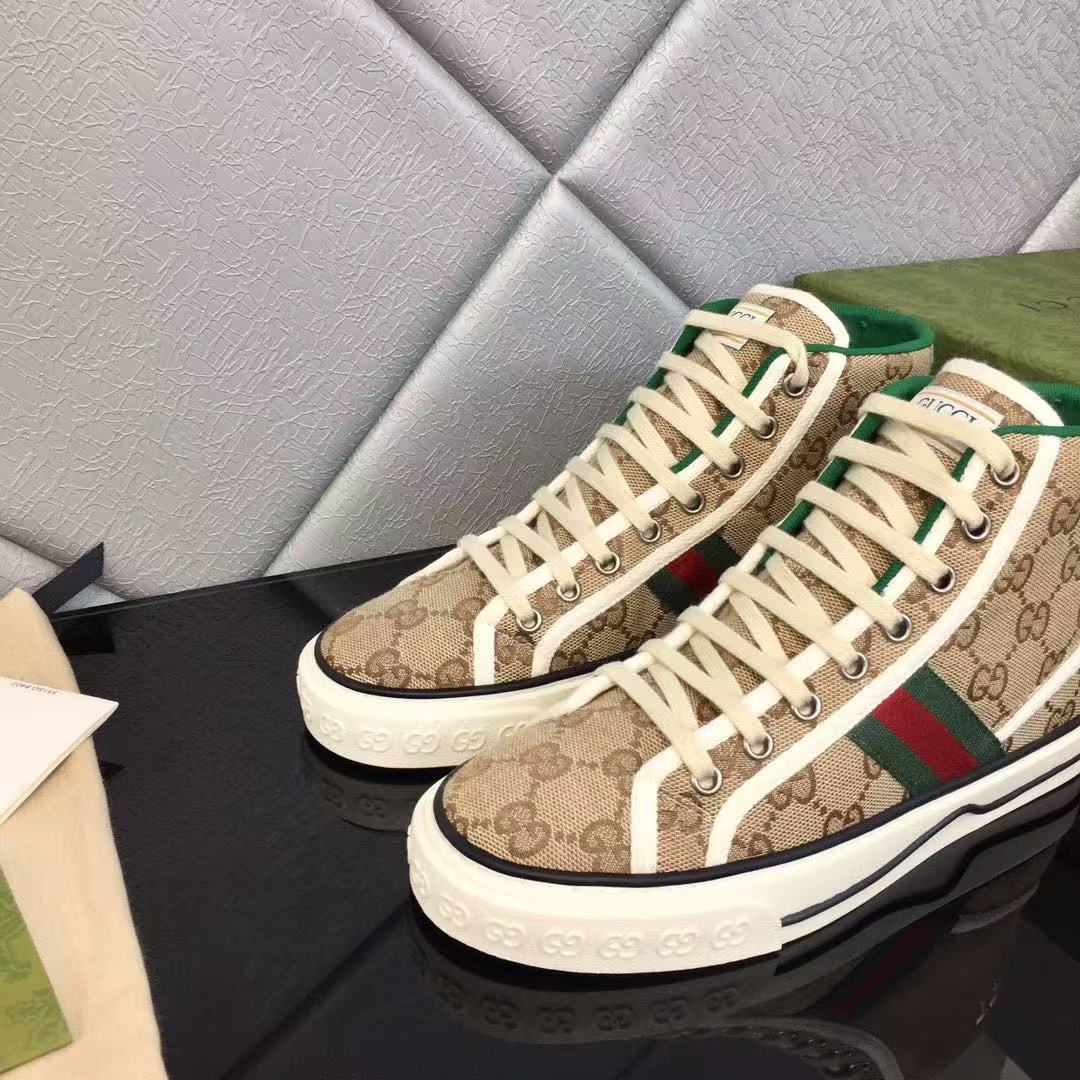 GUCCI TENNIS HIGH-TOP SNEAKERS IN BEIGE GG CANVAS