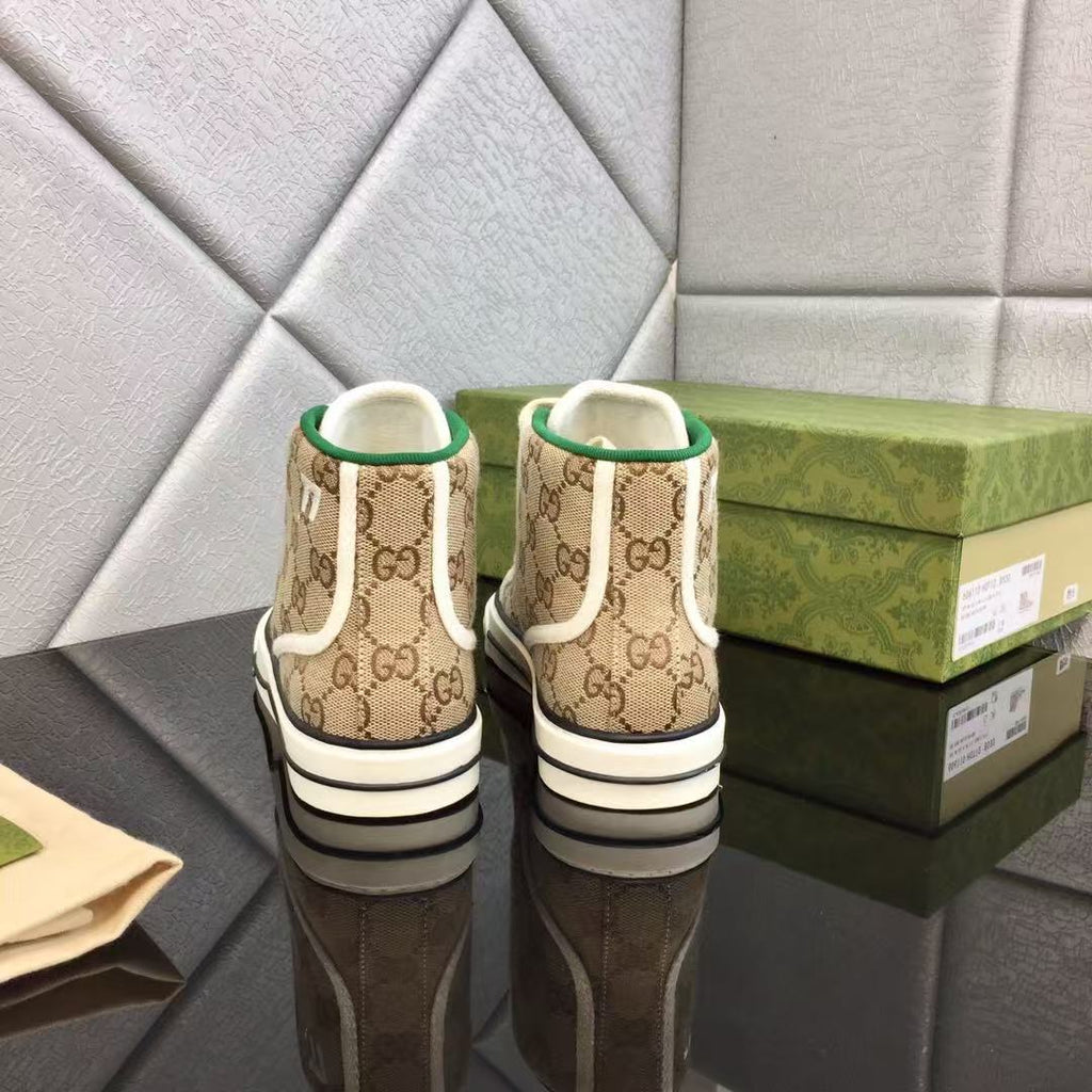 GUCCI TENNIS HIGH-TOP SNEAKERS IN BEIGE GG CANVAS