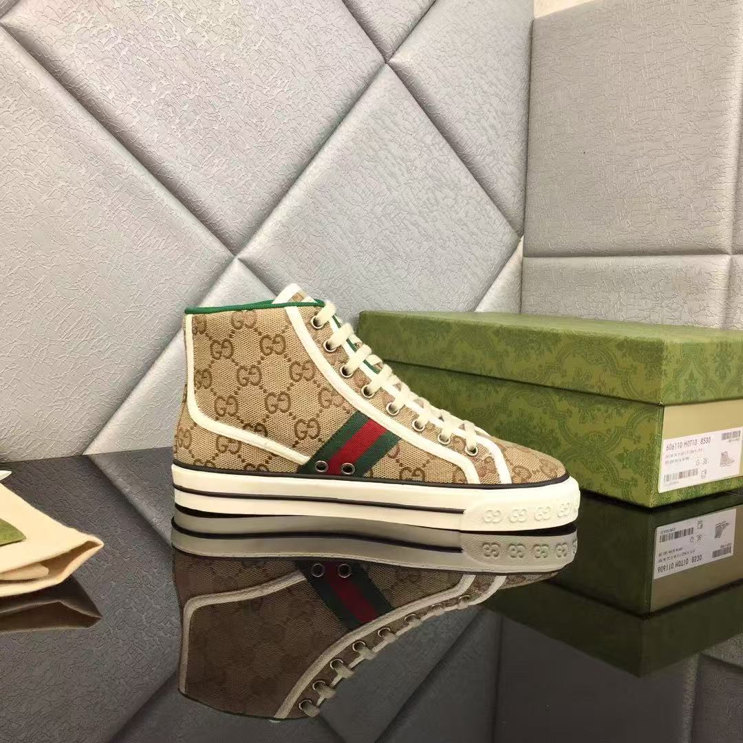 GUCCI TENNIS HIGH-TOP SNEAKERS IN BEIGE GG CANVAS