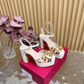 VALENTINO GARAVANI VLOGO CHERRY ANKLE-STRAP SANDALS IN WHITE CALFSKIN