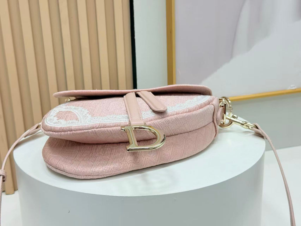DIOR SMALL SADDLE BAG 24 IN ROSE PINK SOUPIR EMBROIDERY