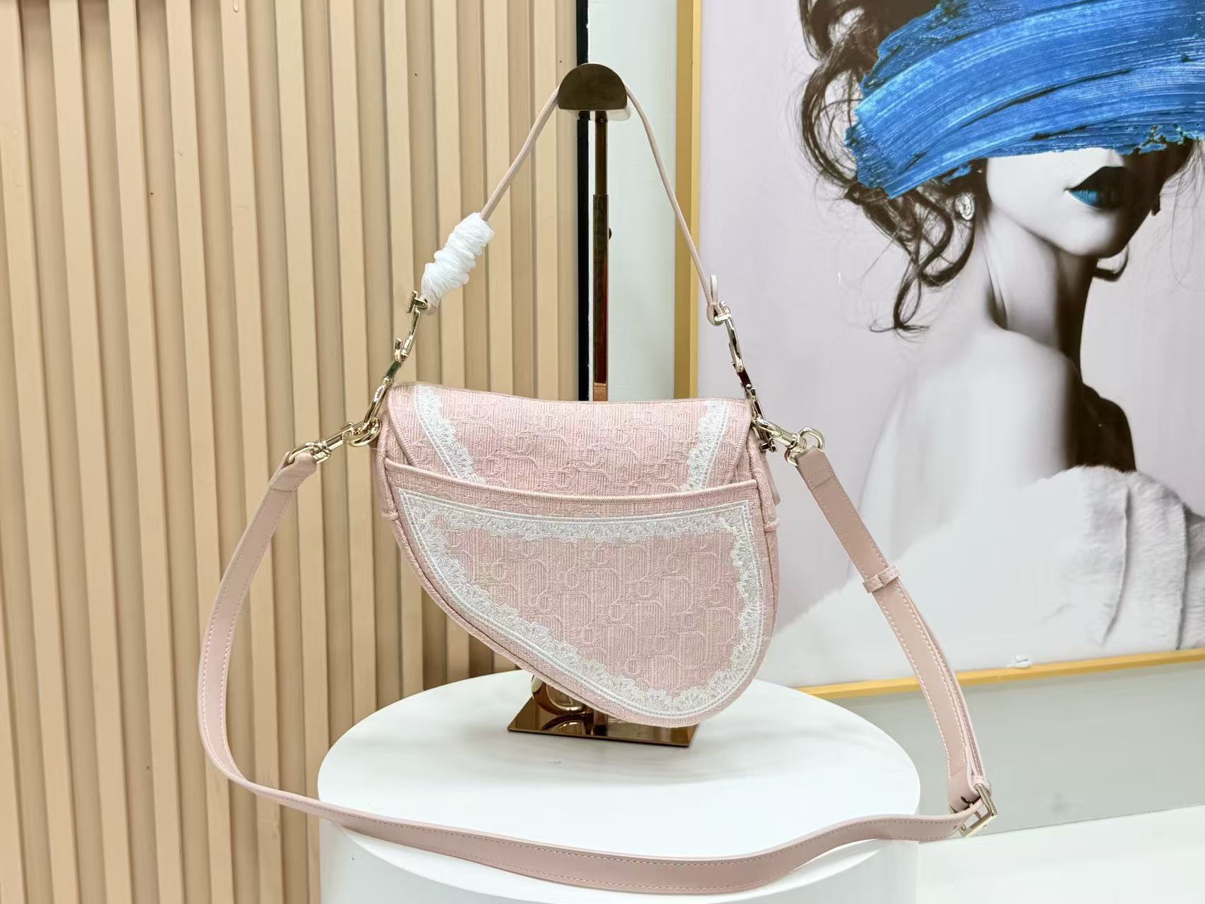 DIOR SMALL SADDLE BAG 24 IN ROSE PINK SOUPIR EMBROIDERY