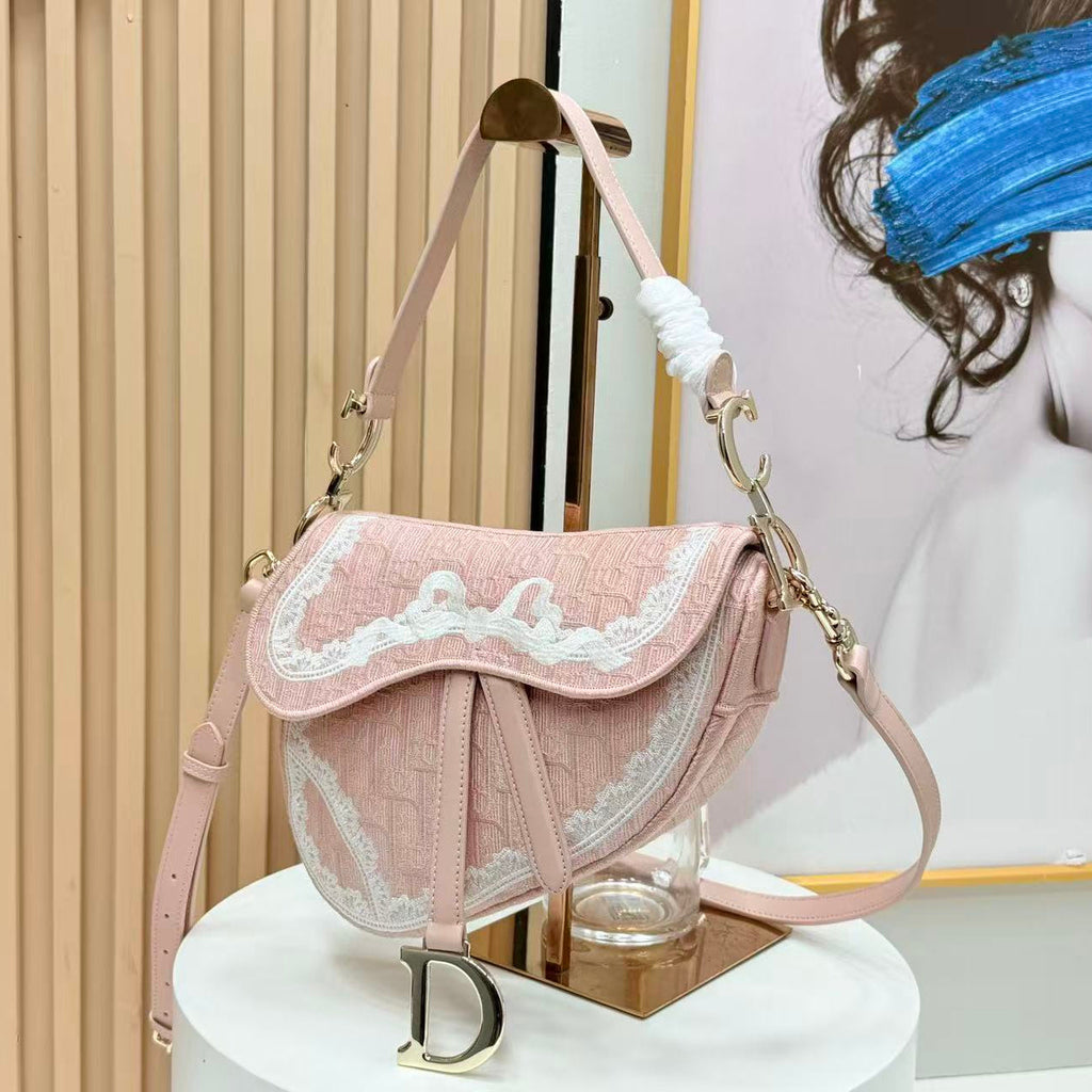 DIOR SMALL SADDLE BAG 24 IN ROSE PINK SOUPIR EMBROIDERY