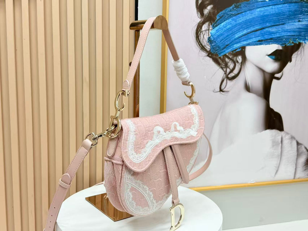 DIOR SMALL SADDLE BAG 24 IN ROSE PINK SOUPIR EMBROIDERY