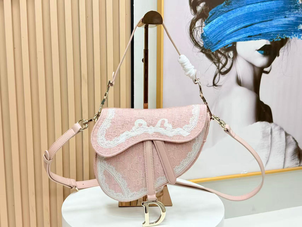 DIOR SMALL SADDLE BAG 24 IN ROSE PINK SOUPIR EMBROIDERY