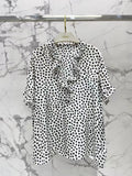 CHLOE RUFFLED BLOUSE IN BLACK AND WHITE DOT PATTERN