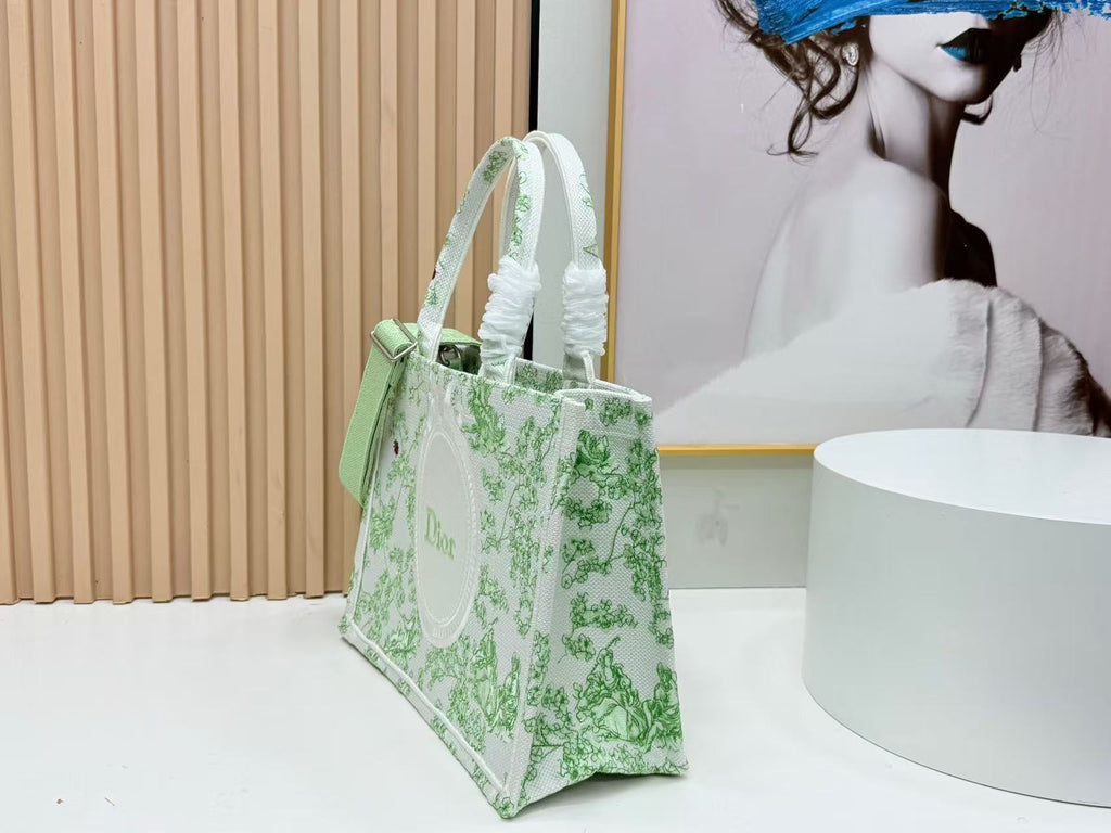 DIOR BOOK TOTE 36 IN GREEN MULTICOLOR TOILE DE JOUY CLOVER EMBROIDERY