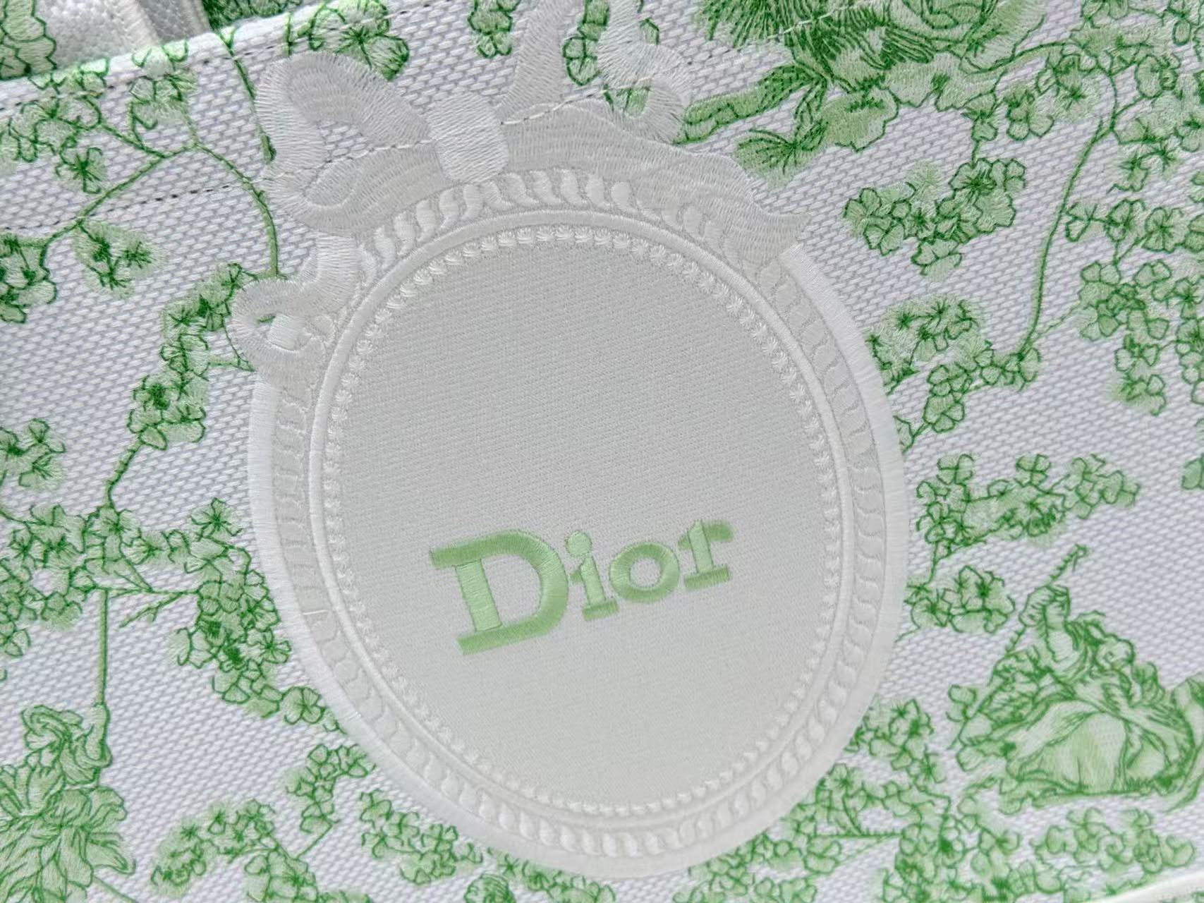 DIOR BOOK TOTE 36 IN GREEN MULTICOLOR TOILE DE JOUY CLOVER EMBROIDERY