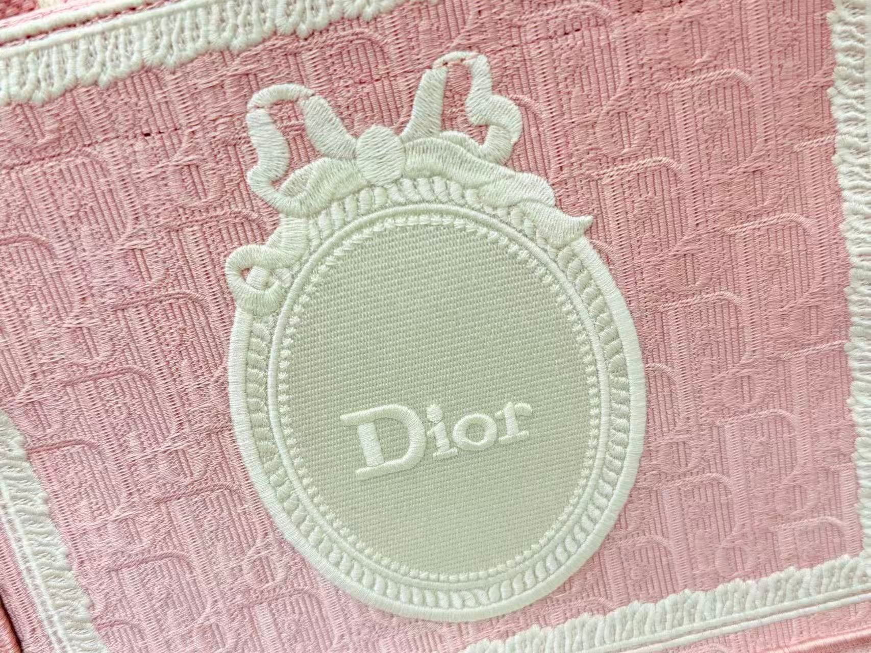 DIOR BOOK TOTE BAG 36 IN PINK COLORWAY WITH AN OVAL EMBROIDERED LOGO EMBLEM