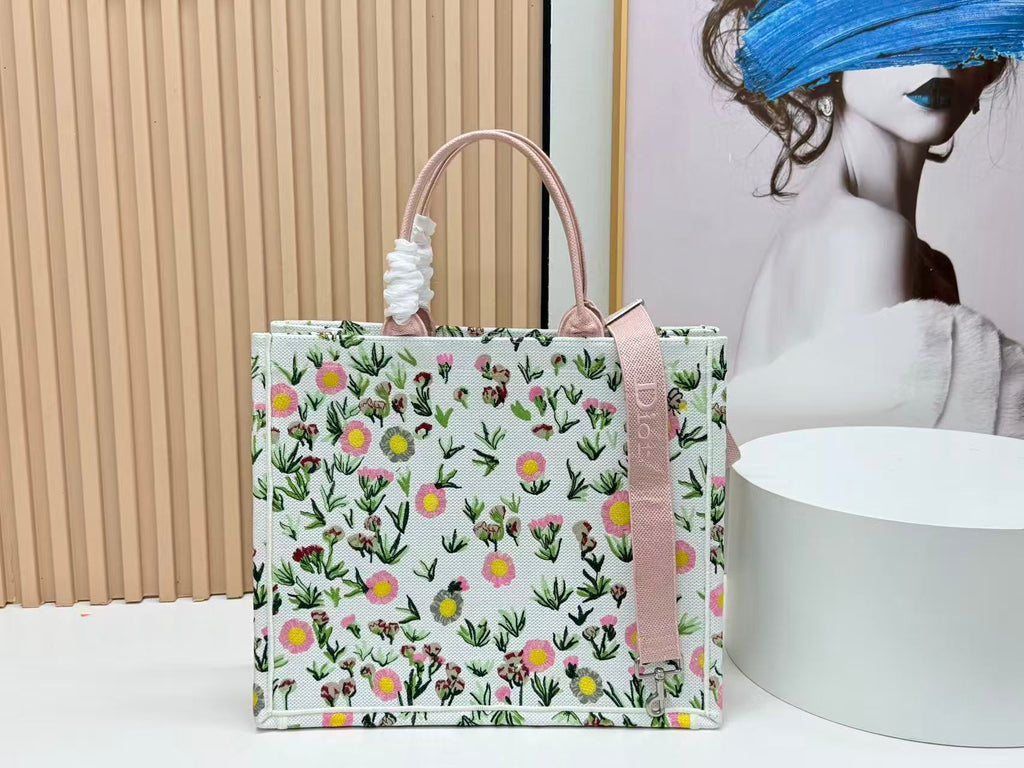 DIOR DAISY GARDEN BOOK TOTE BAG IN COLORFUL EMBROIDERY