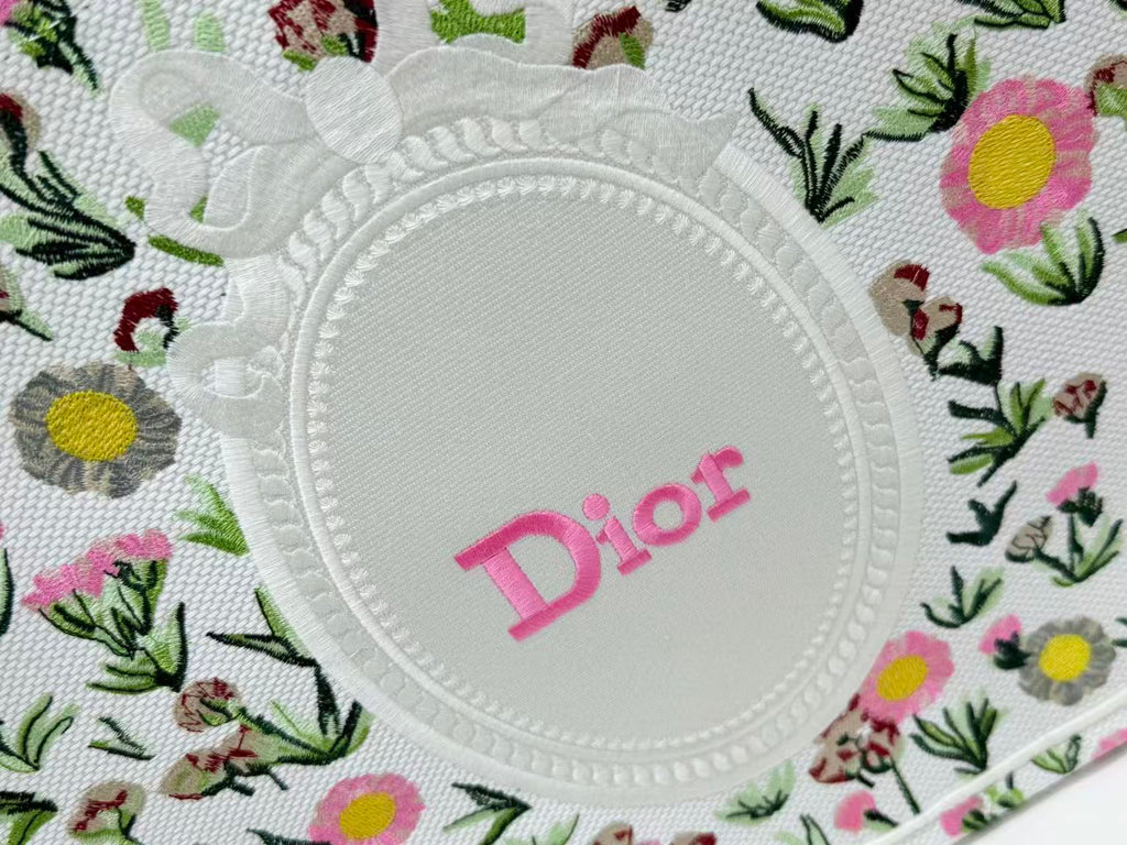 DIOR DAISY GARDEN BOOK TOTE BAG IN COLORFUL EMBROIDERY
