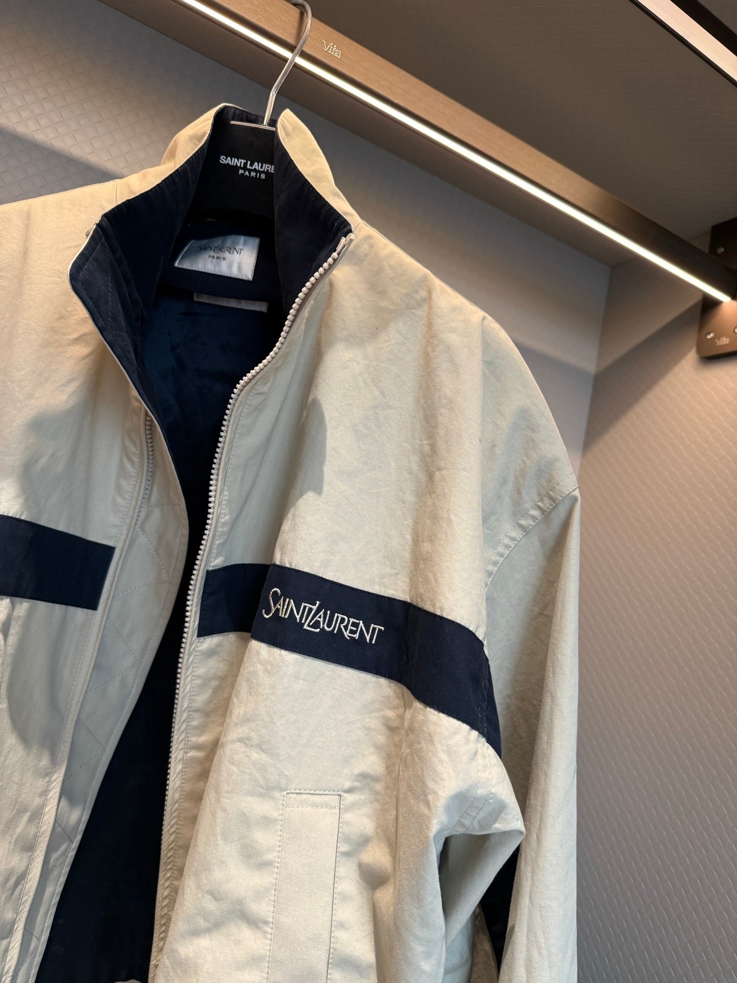YSL EMBROIDERD JACKET IN MASTIC BEIGE