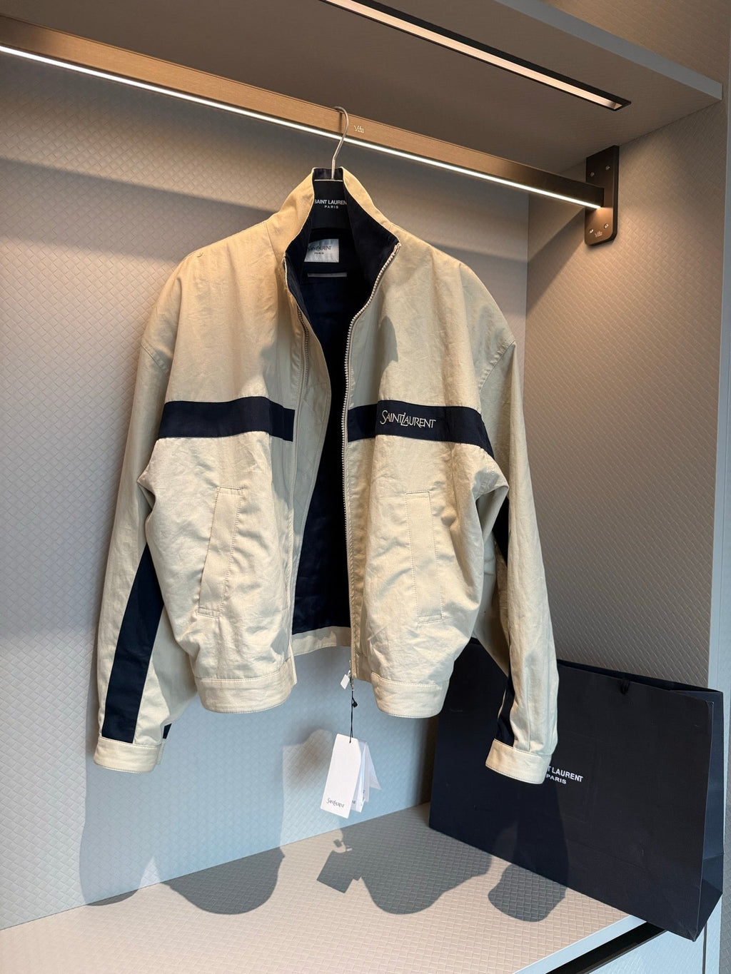 YSL EMBROIDERD JACKET IN MASTIC BEIGE