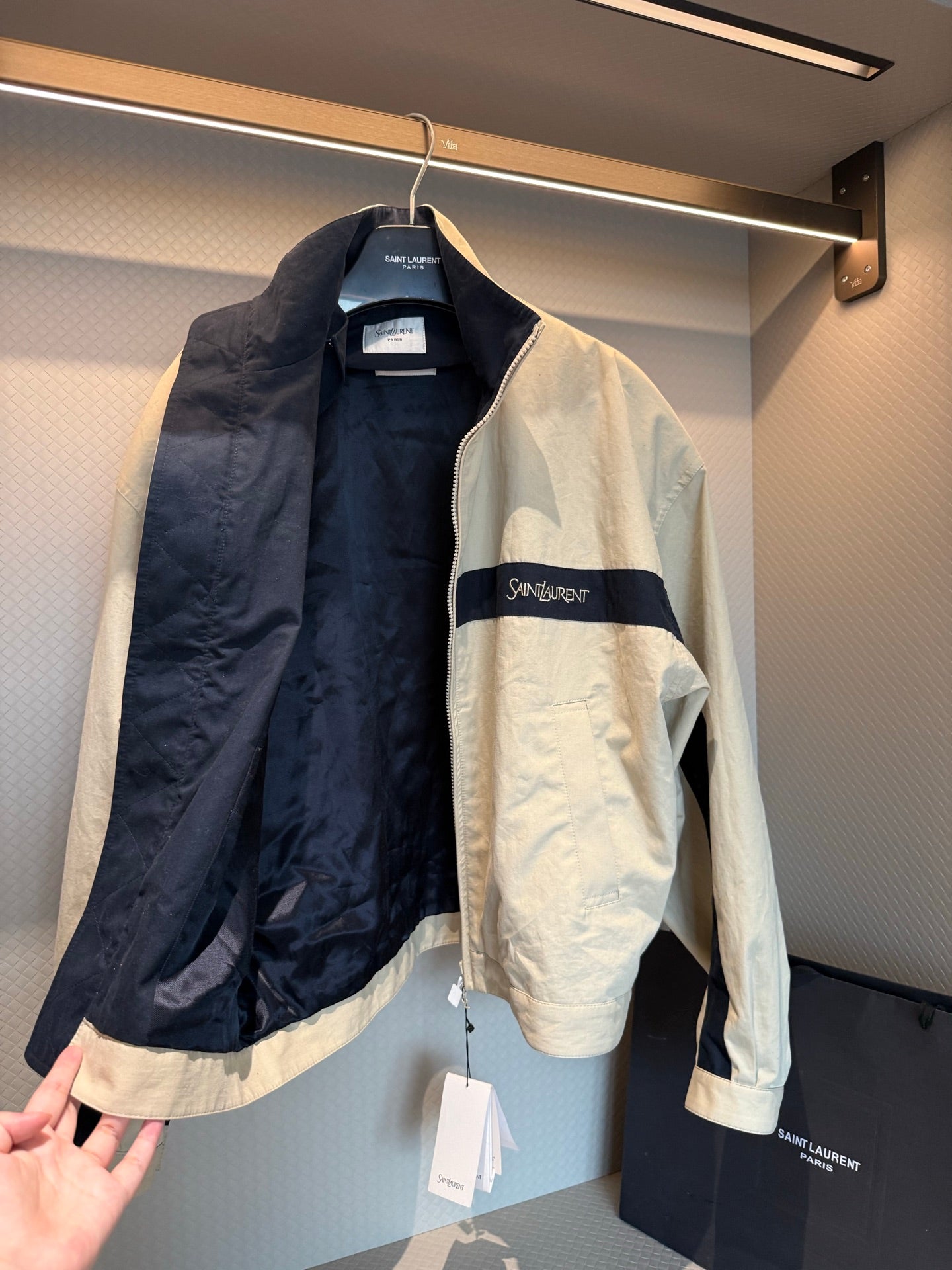 YSL EMBROIDERD JACKET IN MASTIC BEIGE