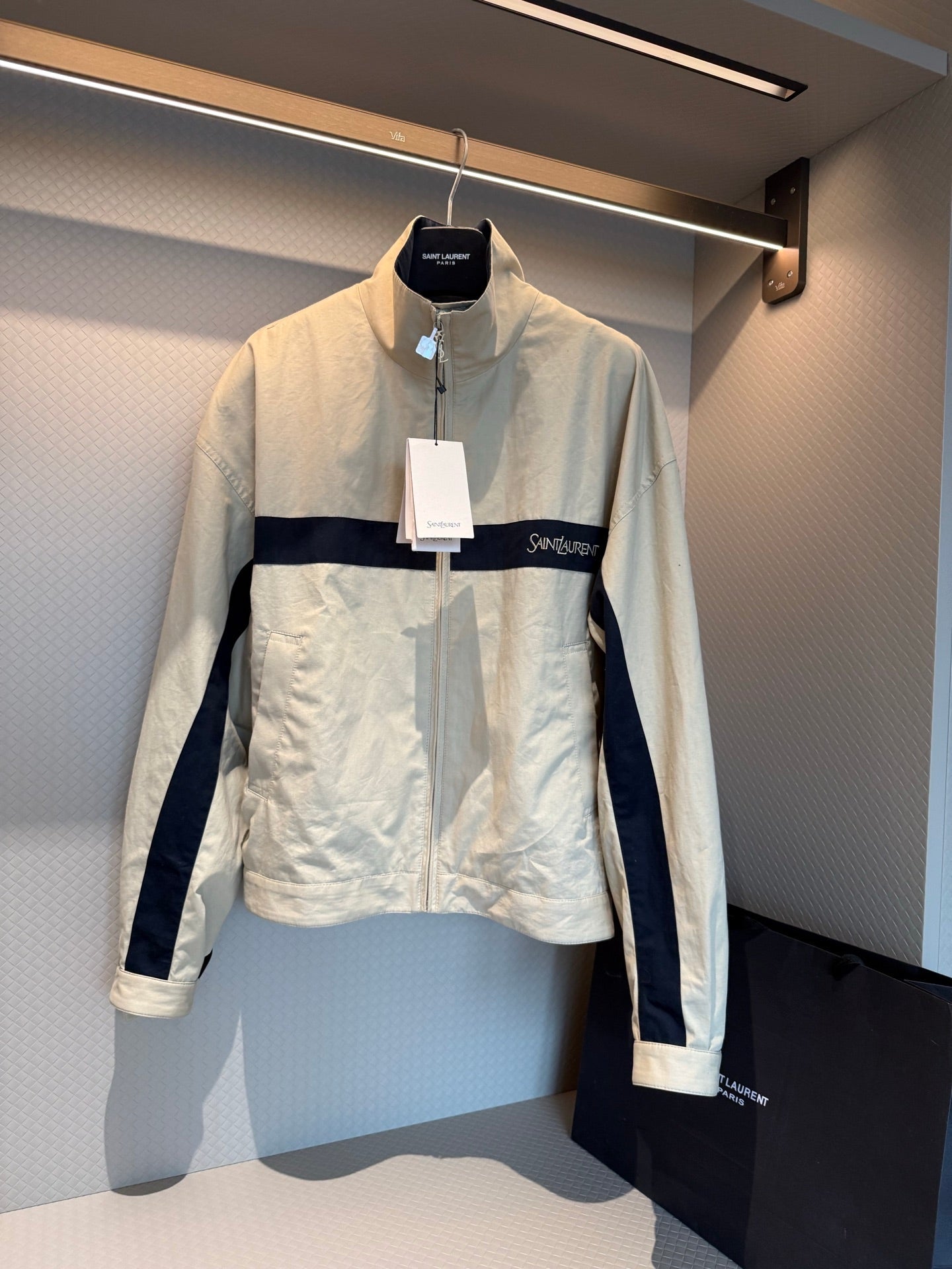 YSL EMBROIDERD JACKET IN MASTIC BEIGE