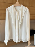 CHLOE RUFFLED LACE-TRIMMED COLLAR SILK-CHIFFON BLOUSE IN WHITE