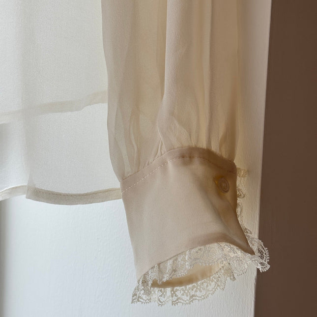 CHLOE RUFFLED LACE-TRIMMED COLLAR SILK-CHIFFON BLOUSE IN WHITE