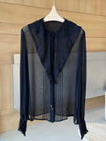 CHLOE RUFFLED LACE-TRIMMED COLLAR SILK-CHIFFON BLOUSE IN BLACK