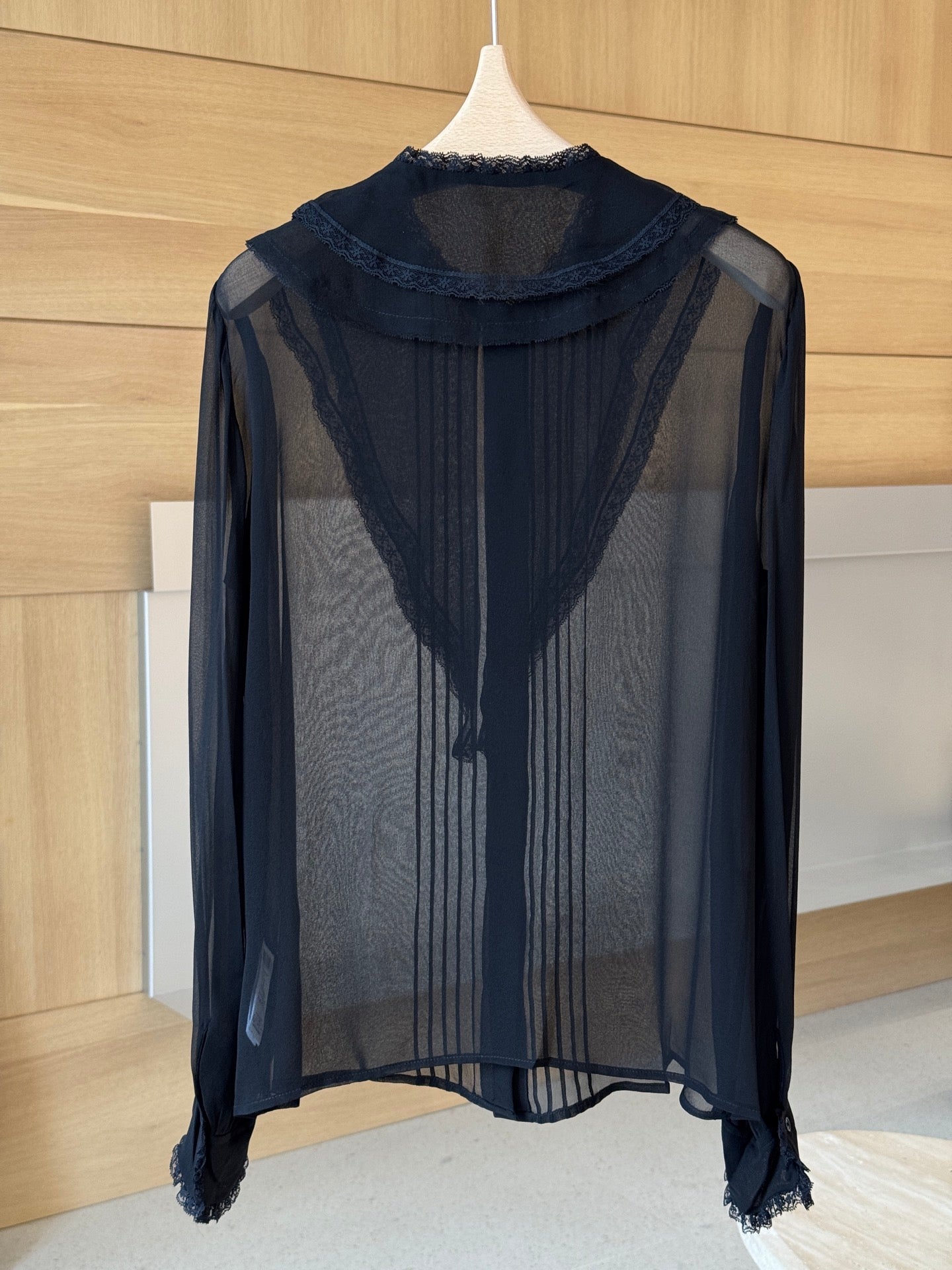 CHLOE RUFFLED LACE-TRIMMED COLLAR SILK-CHIFFON BLOUSE IN BLACK