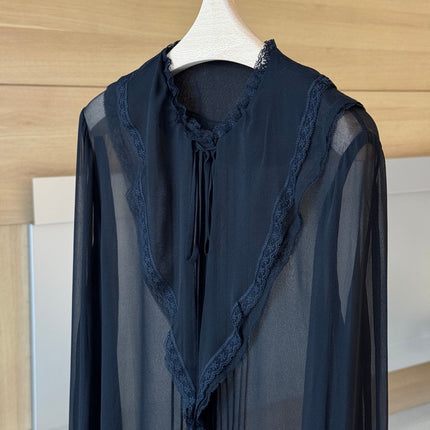 CHLOE RUFFLED LACE-TRIMMED COLLAR SILK-CHIFFON BLOUSE IN BLACK